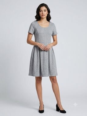 JUNAROSE Gray Knit Short Sleeve Fit & Flare Knee Midi Dress US L